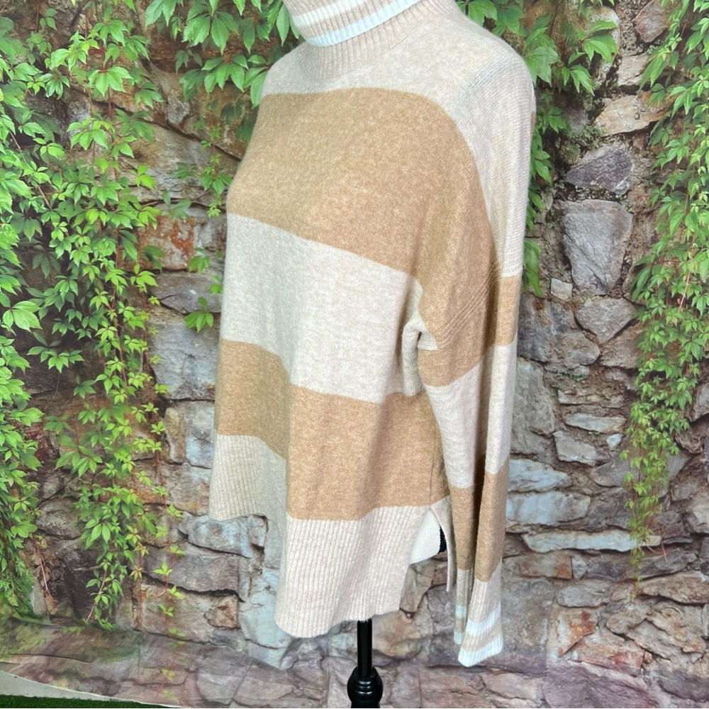 J. CREW Tan Striped Quiet Minimalist Merino Wool Blend Turtleneck Sweater, M - Picture 5 of 11